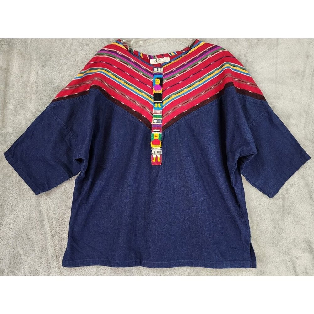 Aria Shirt Womens One Size Blue Denim Southwestern Tribal Vintage Made In USA